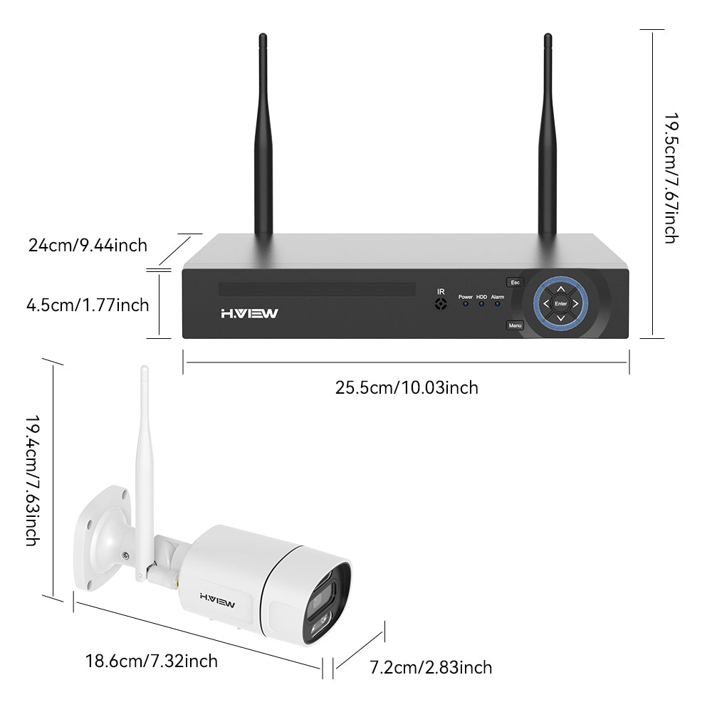 H.VIEW 8CH NVR 3MP Wireless Security Camera System 4 Outdoor IP Cameras Two-Way Audio AI Face Detection Color Night Vision IP66 WiFi Surveillance Kit(No HDD Included)
