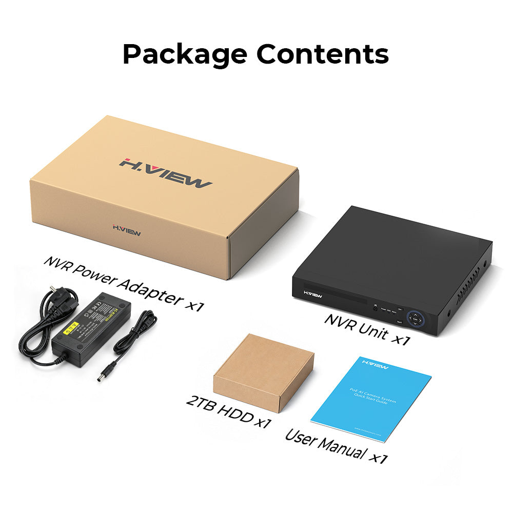 4K PoE NVR with 8-channel home security camera video recording; supports 8-megapixel, 5-megapixel, 4-megapixel, and 3-megapixel resolutions; 24/7 surveillance recording; H.265+ video encoding; remote access; smart playback (includes a 2TB hard drive)