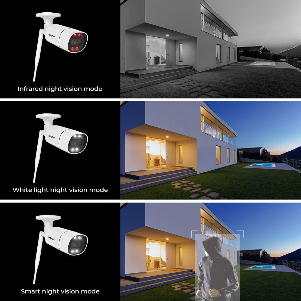 H.VIEW 8CH NVR 3MP Wireless Security Camera System 4 Outdoor IP Cameras Two-Way Audio AI Face Detection Color Night Vision IP66 WiFi Surveillance Kit(2TB HDD)