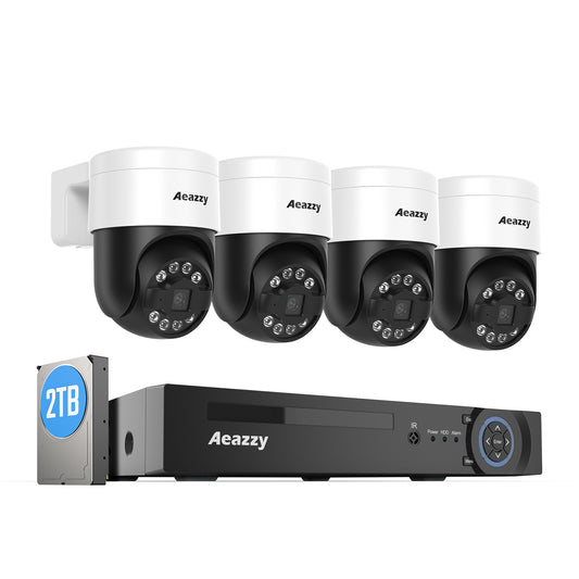 【500万画素・顔検出・回転可能】AEAZZY 500万画素 防犯カメラセット 5MP POE給電カメラ 8ch H.265 4Kレコーダー 8台まで増設可（2TB HDD付き）監視カメラセット 双方向音声 人体検出 声光威嚇 IP66防水防塵