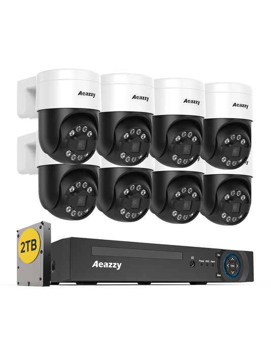 【800万画素・顔検出・回転可能】AEAZZY 800万画素 防犯カメラセット 4K POE給電カメラ 8ch H.265 4Kレコーダー 8台まで増設可（2TB HDD付き）監視カメラセット 双方向音声 人体検出 声光威嚇 IP66防水防塵