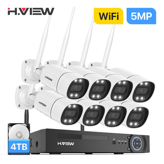 H.VIEW 8CH NVR 5MP Wireless Security Camera System 8 Outdoor IP Cameras Two-Way Audio AI Face Detection Color Night Vision IP66 WiFi Surveillance Kit(4TB HDD)