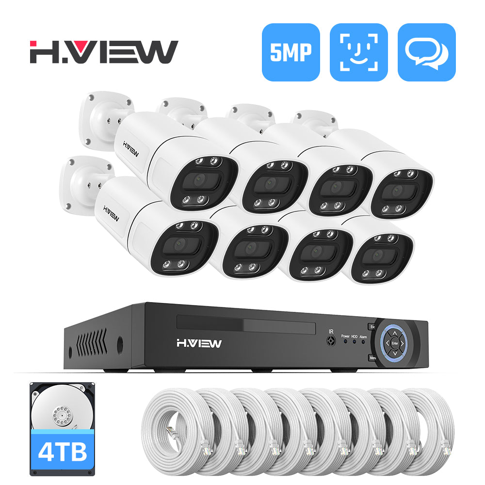 Hview 8CH NVR Security System,8 Camera Kit,5MP Wired CCTV,AI Human Detection,Color Night Vision,Two-Way Audio,Outdoor Security Camera,Home Surveillance (4TB HDD)