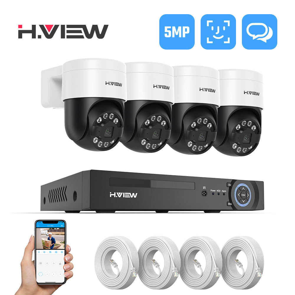 Hview 8CH NVR Security System, 4 Camera Kit, 5MP Wired CCTV Pan Tilt Camera, AI Human Detection, Color Night Vision, Two-Way Audio, Outdoor Security Camera, Home Surveillance (No HDD Included)