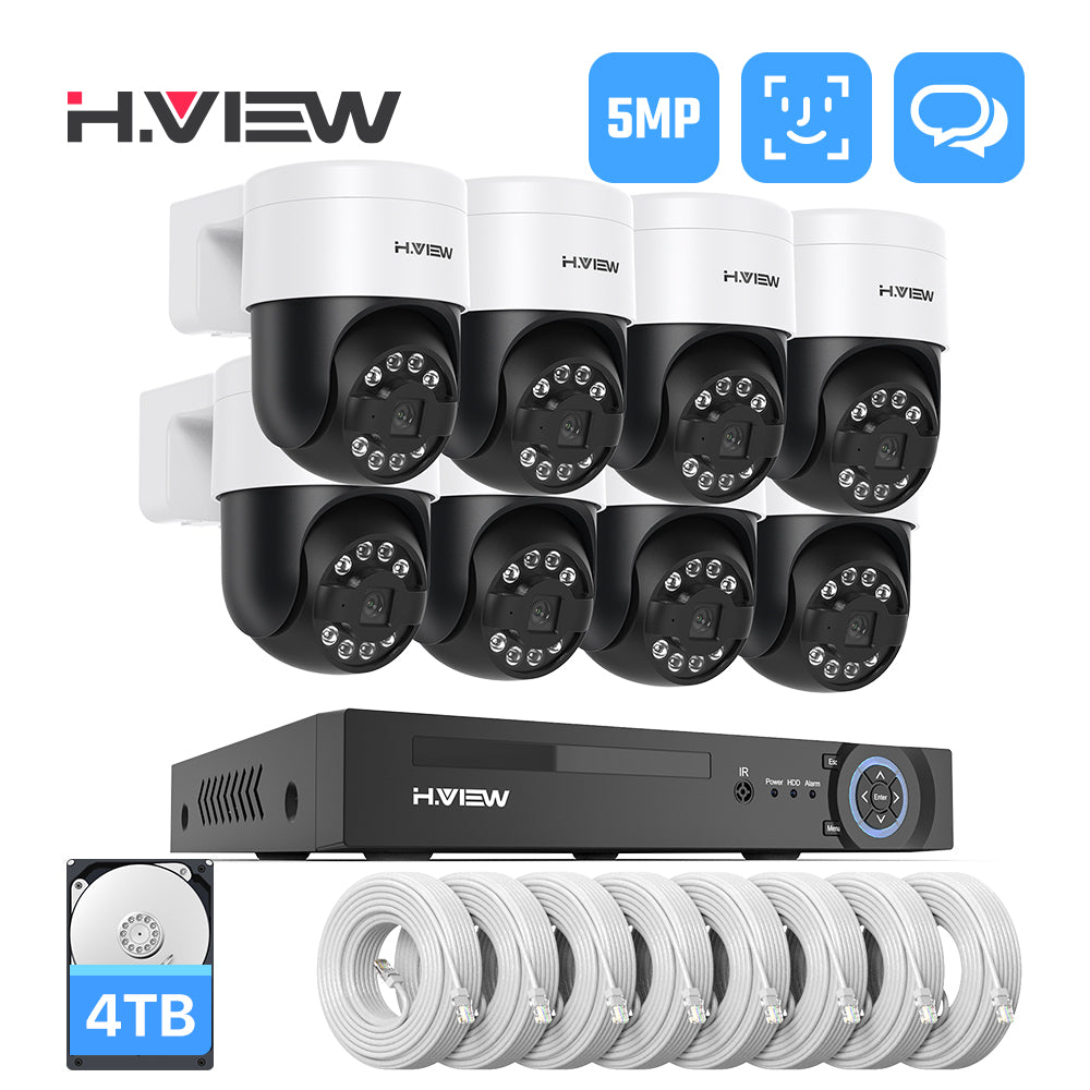 Hview 8CH NVR Security System, 8 Camera Kit, 5MP Wired CCTV Pan Tilt Camera, AI Human Detection, Color Night Vision, Two-Way Audio, Outdoor Security Camera, Home Surveillance (4TB HDD)