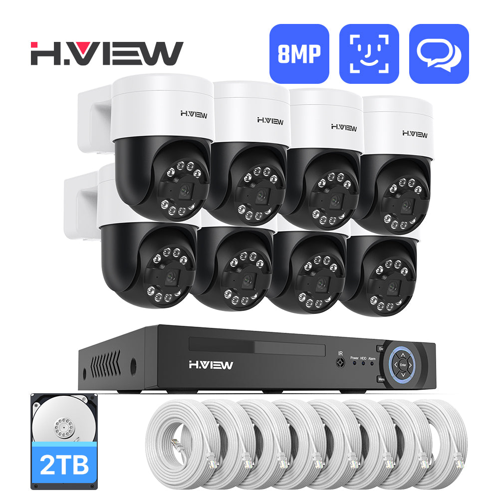 Hview 8CH NVR Security System, 8 Camera Kit, 8MP Wired CCTV Pan Tilt Camera, AI Human Detection, Color Night Vision, Two-Way Audio, Outdoor Security Camera, Home Surveillance (2TB HDD)