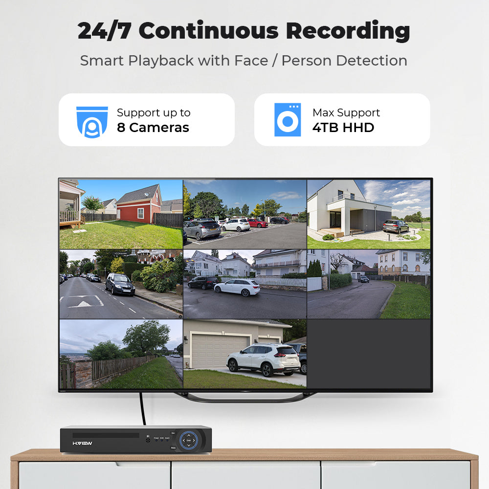 Hview 8CH NVR Security System,4 Camera Kit,5MP Wired CCTV,AI Human Detection,Color Night Vision,Two-Way Audio,Outdoor Security Camera,Home Surveillance (2TB HDD)