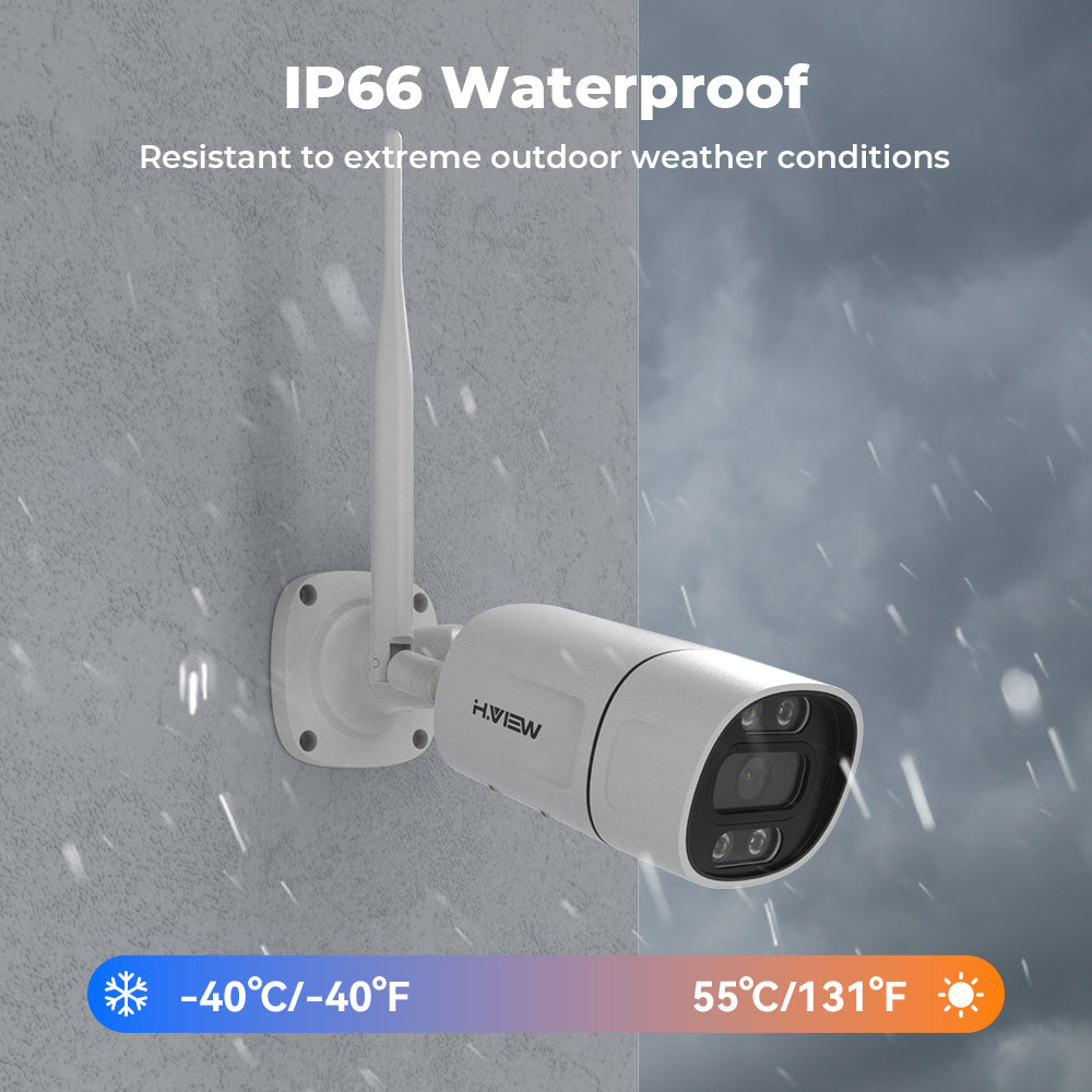H.VIEW 8CH NVR 3MP Wireless Security Camera System 4 Outdoor IP Cameras Two-Way Audio AI Face Detection Color Night Vision IP66 WiFi Surveillance Kit(2TB HDD)
